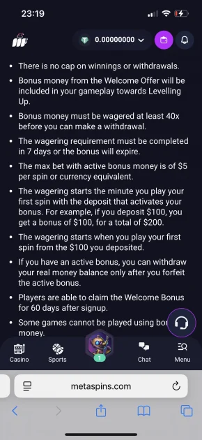 MetaSpins Casino rules