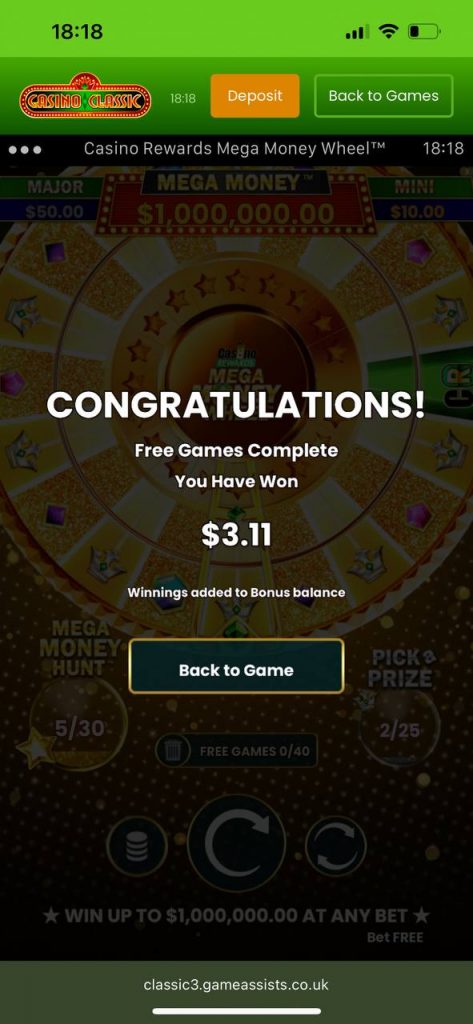 casino classic free spins win