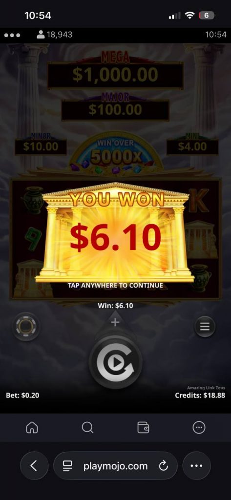 6/10 NZD win at amazing link zeus