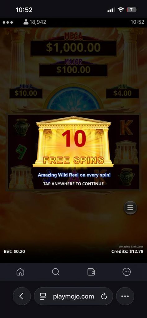 10 free spins activated