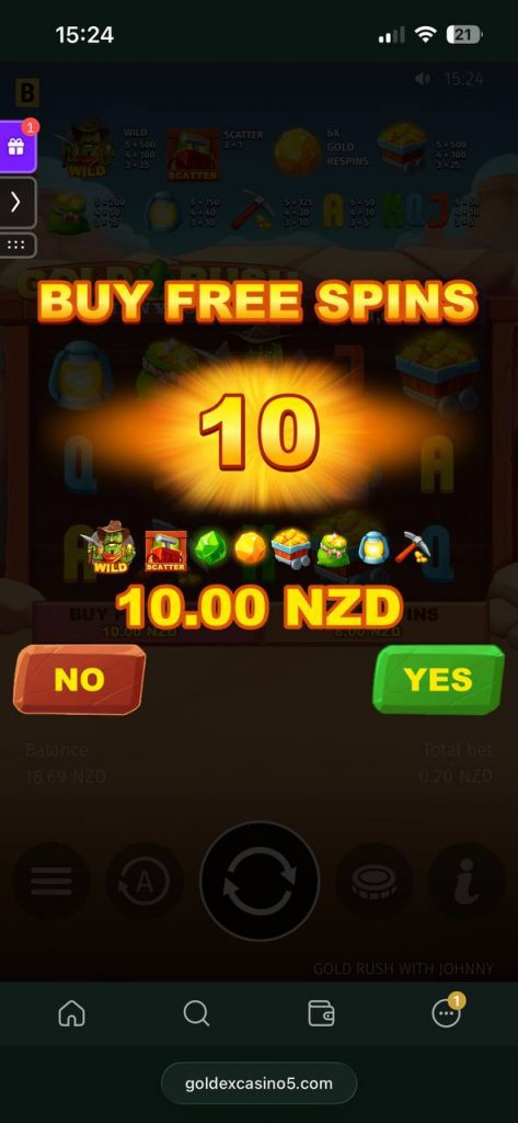 buy 10 freespins gold rush